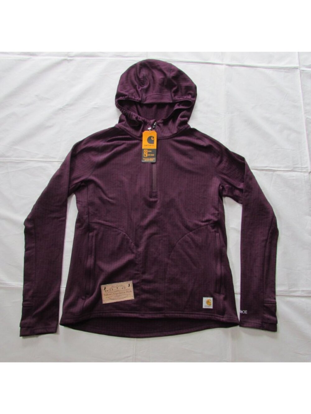 Carhartt Force Women's S Relaxed Fit Half Zip Hooded Pullover T-Shirt Eggplant T - Picture 2 of 3